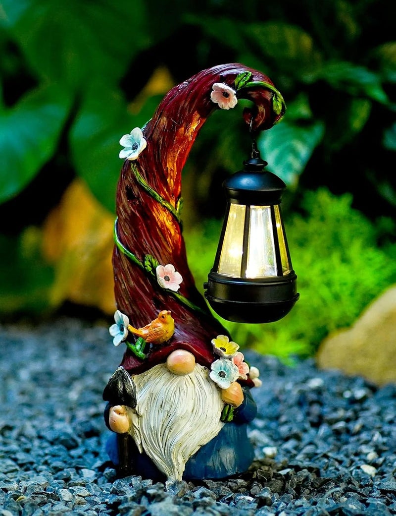 Pohabery Gnome Garden Decor Statue Solar Gnomes Decorations for Yard with Lantern Light Outdoor Decorations for Patio Mom Gift - Image 1
